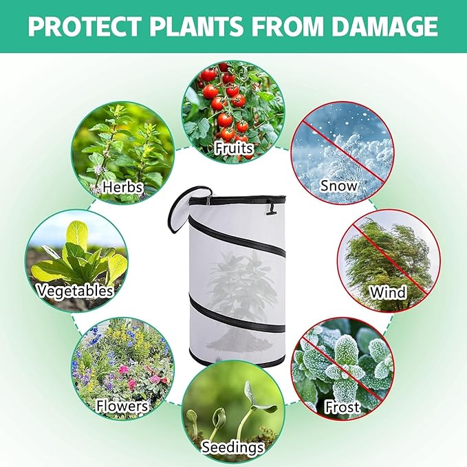 20 x 12 Inch Pop Up Winter Frost Plant Cover, Round Garden Plants Freeze Protection Tent, Foldable Warm Plant Protector Enclosure for Snow Frost Protection Indoor & Outdoor