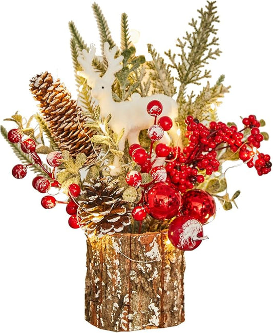 Xmas Decor Small Christmas Tree with Lights - Artificial Tabletop Lighted Mini Christmas Tree with Christmas Ornaments Gnomes Indoor for Office Desk Home Decorations