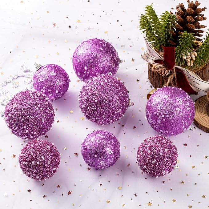 12CT Christmas Ball Ornaments, Purple Christmas Ball Decorations Shatterproof Plastic Hanging Pearl Balls for Holiday Party(70mm/2.76")