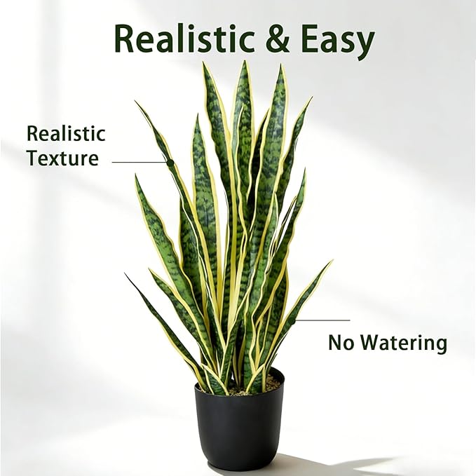 Artificial Snake Plant, 27" Fake Sansevieria with Basket, Faux Plants for Indoor Home Office Store Decoration, Perfect Faux Mother in Law Plants
