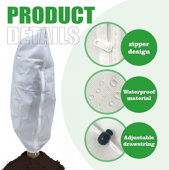 2 Packs Plant Covers Freeze Protection, 39.3'' x 47.2'' Winter Frost Cloth with Zipper & Drawstring White Frost Blankets for Outdoor Garden Plants and Trees