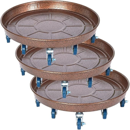 20" Heavy Duty Plant Dolly with Wheels, 380lbs Metal Rolling Plant Stand with Casters, Round Wheeled Planter Caddy Roller Base Carry Potted Tree Flower Pot for Indoor Outdoor Garden, 3 Pack, Bronze
