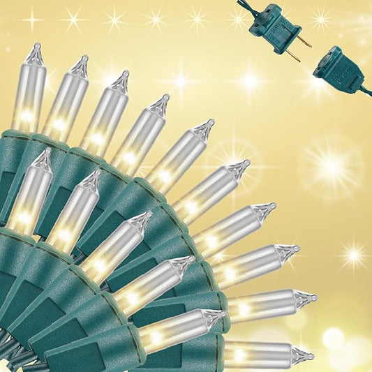 Clear Mini Green Wire Christmas Lights - 2X100 Count 53ft UL Listed Connectable String Lights for Indoor and Outdoor Use for Xmas Trees Wreath Holiday Garden Decorations (2, Clear)