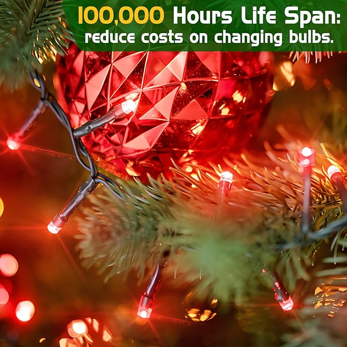 XURISEN 551FT 1400 LED Christmas Lights Outdoor Green Wire String Lights 8 Modes with Timer Memory Waterproof Fairy Light Plug in for Xmas Tree Wedding Yard Party Holiday Decorations(Red)