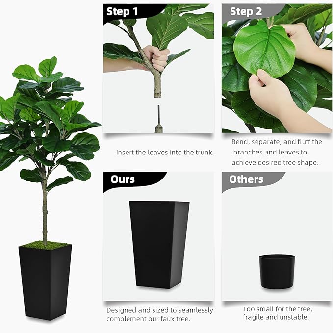 Fiddle Leaf Fig Tree Artificial 5FT - Faux Fiddle Leaf Fig Tree with Gray Tall Planter - Fake Ficus Lyrata Floor Plant Potted - Artificial Fig Tree for Home Office Living Room Decor Indoor