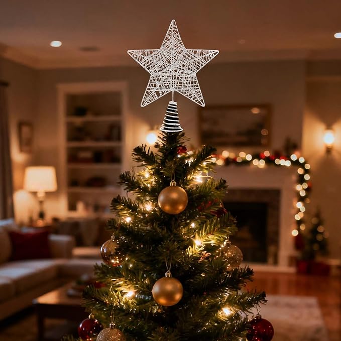 Christmas Tree Topper, 10" Glittering Xmas Star Treetop for Holiday Indoor Ornament Christmas Tree Decoration(Silver)