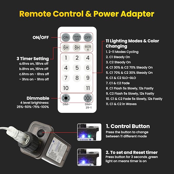 Color Changing Christmas Lights, 75ft 200 LED Warm White & Multicolor Christmas String Lights with Remote, 11 Modes Christmas Twinkle Lights for Christmas Party, Garden, Holiday, Xmas Tree Decorations