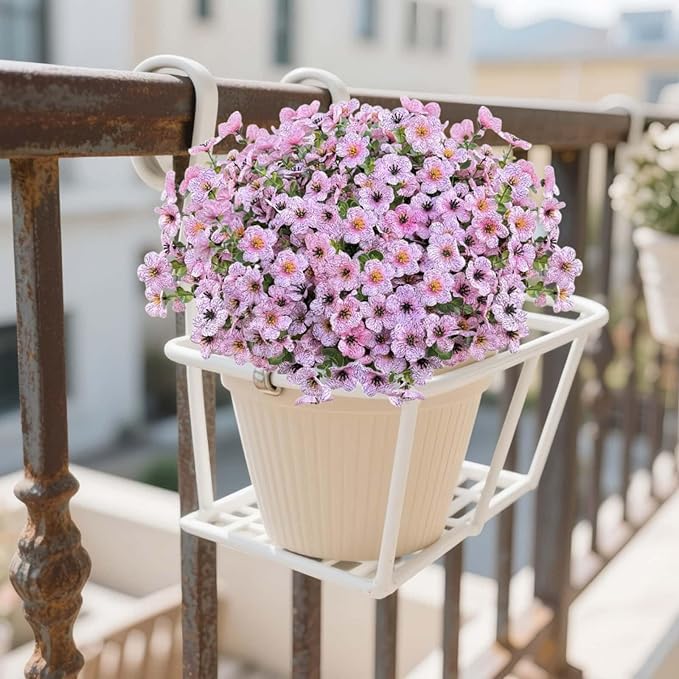 Artificial Flowers Outdoor UV Resistant Fake Plants,12 Bundles Silk Daisy in Pots for Porch Patio Garden, Faux Potted Home Decor for Outside (Pink)