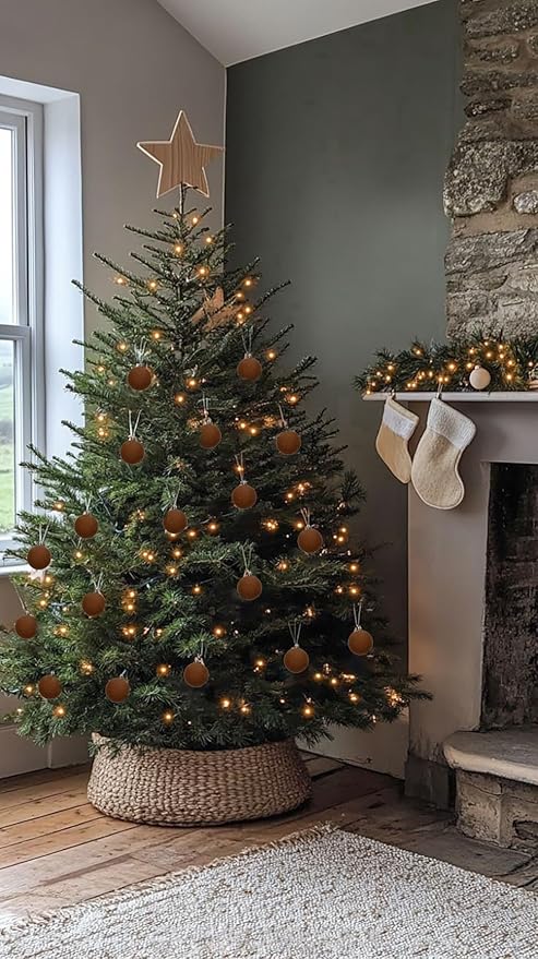 30PCS Velvet Christmas Ball Ornaments Set, 2.36" Shatterproof Baubles for Christmas Tree Decorations, Hanging Baubles with Soft Velvet Finish for Thanksgiving Holiday Party Décor, Brown