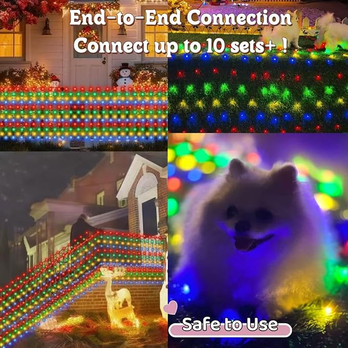 HYH Christmas Net Lights Outdoor 360 LED 12FTx5FT Multicolored Christmas Bush Mesh Lights Connectable Waterproof String Light 8 Modes for Decorations Indoor Xmas Tree Bushes Garden Decor Party