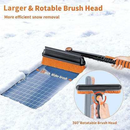 34'' to 41'' Extendable Snow Brush, Ice Scraper for Car Windshield, Emergency Snow Shovel Snow Broom with Foam Grip 180° Pivoting Brush Head, Telescoping Snow Scraper for Car SUV Truck