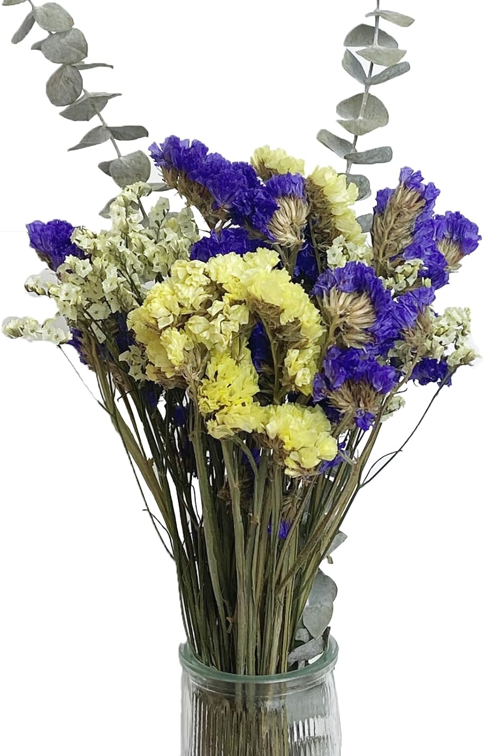 L'BREVOGA Dried Flower Bouquets, Purple and Yellow Statice Sea Lavender with Eucalyptus, 100% Natural Flowers for Decoration Home Party- Purple/Yellow, 13 inches