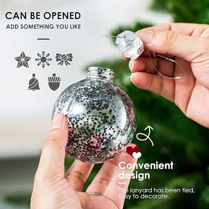 Christmas Ornaments Ball Set-Shatterproof Clear Plastic Decorative Baubles for Xmas Tree House Holiday Wedding Party Decoration,20pcs Black