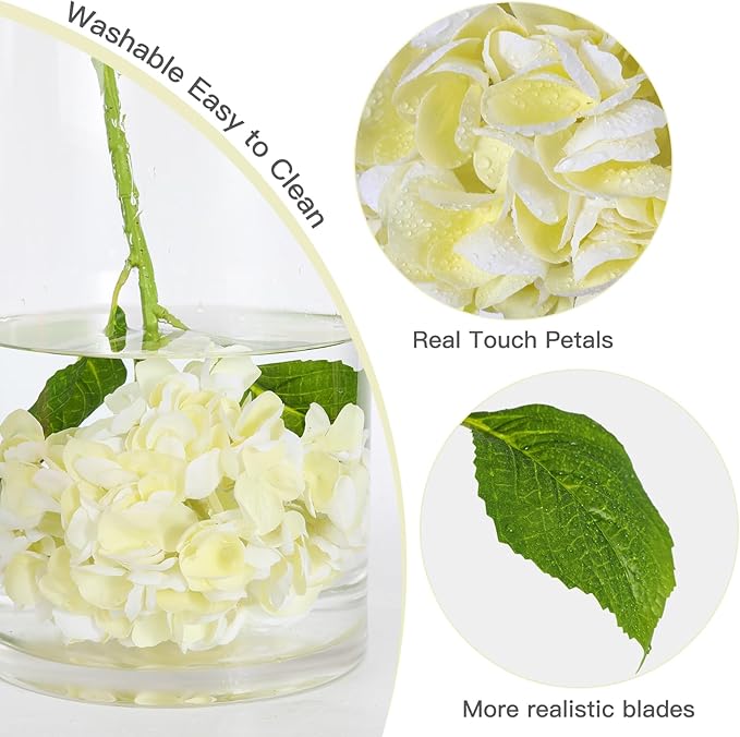 Nubry 22.44In Beige Hydrangea Artificial Flowers,4Pcs Latex Faux Real Touch Large Hydrangea Flowers with Long Stems & Leaves for Home Office Decor Wedding Party Arrangements(Beige)