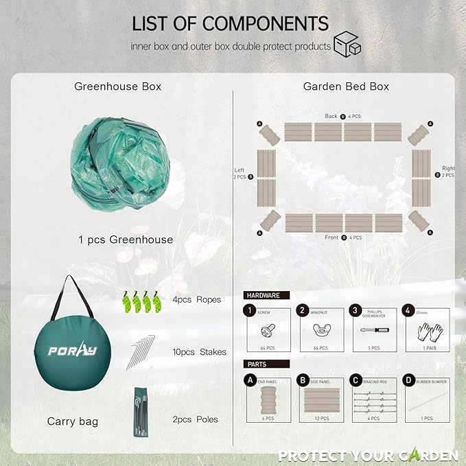 porayhut Pop up Tunnel Greenhouse Cover Plant Tent with 4x2FT Riased Garden Bed Set,Raised Planter Box