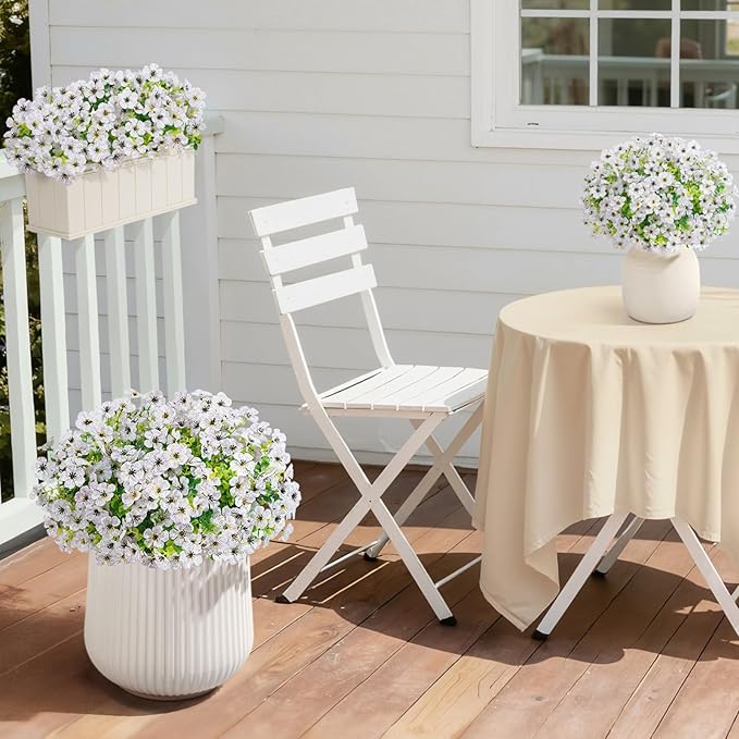 Lifewit Artificial Flowers for Outdoor Indoor, 24 Bundles Plastic Fake Flowers Daisy with Eucalyptus Leaves for Home Garden Decor, Porch, Window Box(White)