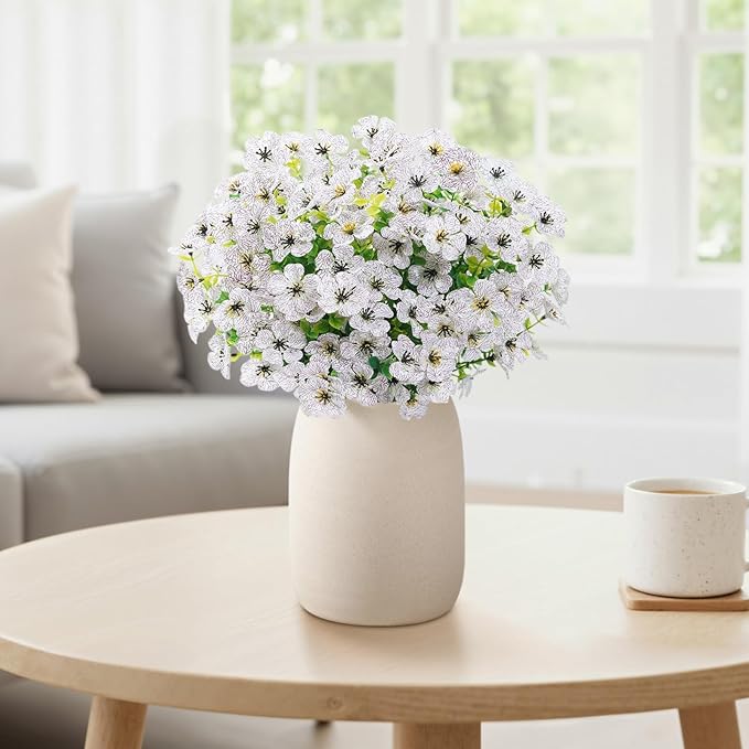 Lifewit Artificial Flowers for Outdoor Indoor, 24 Bundles Plastic Fake Flowers Daisy with Eucalyptus Leaves for Home Garden Decor, Porch, Window Box(White)