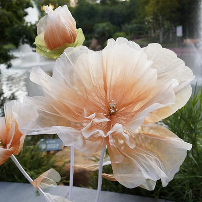Giant Flowers for Decoration,Large Fake Flower with Standing Stems and Base,Big Artificial Flowers for Home Decor,Wedding Background Decor,Shop Window Display,Banquet,Garden Party (Champagne)