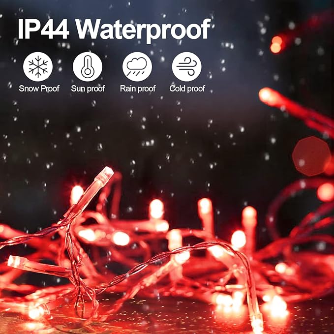 JXLEDAYY 200 FT 500 LED Christmas Lights Outdoor Fairy Lights Plug in Extra Long String Lights Clear Wire Waterproof 8 Modes Timer for Outside House Tree Garden Yard Wedding Party Decorations-Red