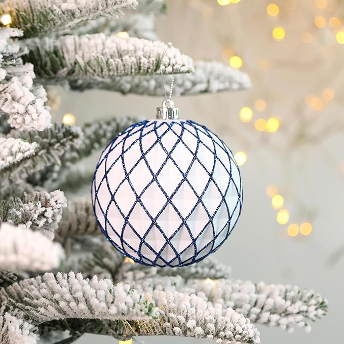 SHareconn 100MM/4 Inch 9PCS Large Christmas Balls Ornaments, Shatterproof Plastic Hanging Big Baubles Set for Xmas Tree Decoration Holiday Party Wedding Decorations with Hook, Blue and White