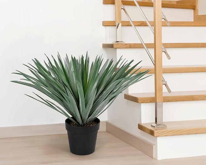SUNPRAIRIE 27 inches Tall Artificial Agave Plant in Black Pot with Real Stone Pebbles, 126 Realistic Leaves. Large Faux Plants Indoor and Outdoor.