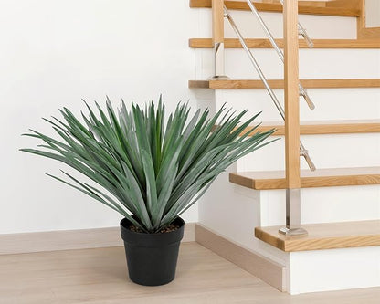 SUNPRAIRIE 27 inches Tall Artificial Agave Plant in Black Pot with Real Stone Pebbles, 126 Realistic Leaves. Large Faux Plants Indoor and Outdoor.
