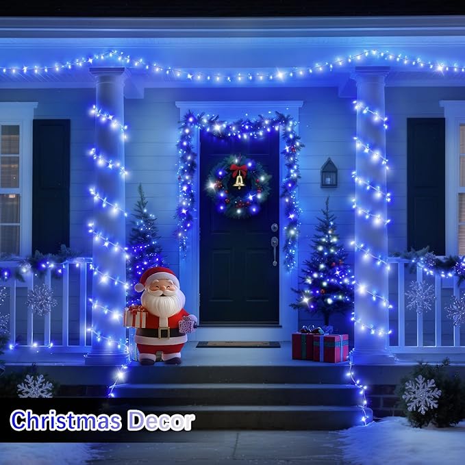 403 FT 1000 LED Christmas Lights Outdoor Decorations Super Long Fairy Lights Waterproof 8 Modes Timer Clear Wire String Lights for Outside House Tree Patio Yard Wedding Party Holiday-Blue&White