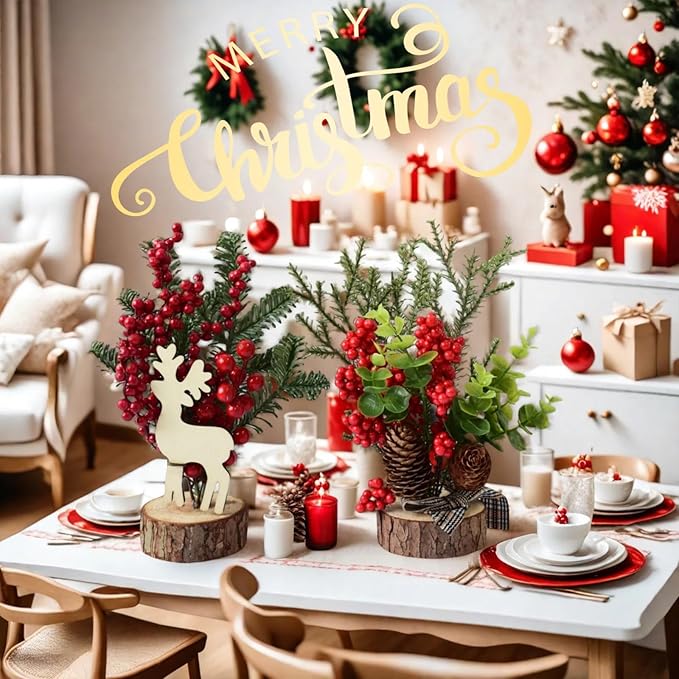 2-Pack Pre-Decorated Mini Christmas Trees: Artificial Tabletop Trees w/Pine Cone & Berry Ornaments - Home, Party, Indoor/Outdoor Holiday Decor