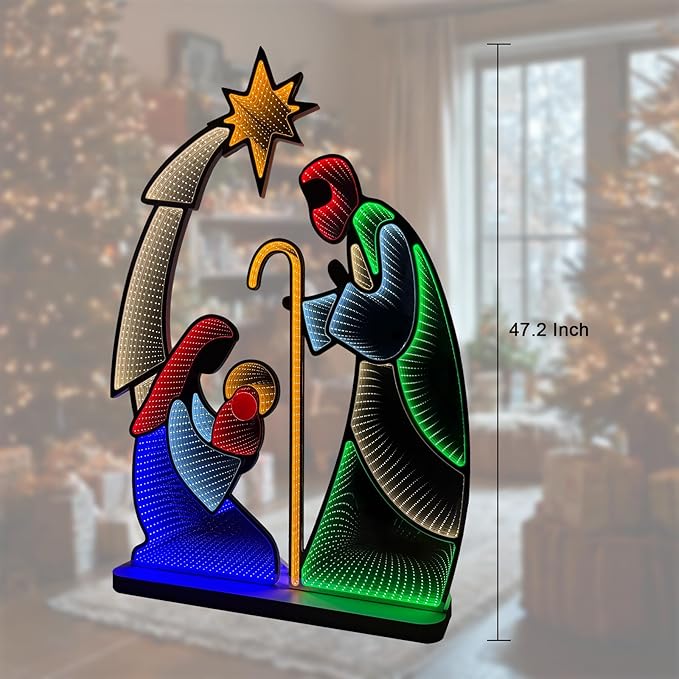 hogardeck Nativity Scene for Christmas Decorations, 4FT Christmas Nativity Scene Infinity Mirror Tunnel Light, 3D Endless Extension Holy Family for Home Indoor Living Room Outdoor Yard Garden Decor