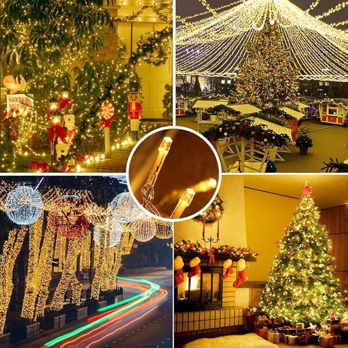 weillsnow 164 FT 500 LED Christmas Lights Outdoor, Waterproof Christmas Fairy Lights with Timer, Plug in Warm White LED String Lights with 8 Modes for Bedroom Wedding Party Xmas Decoration