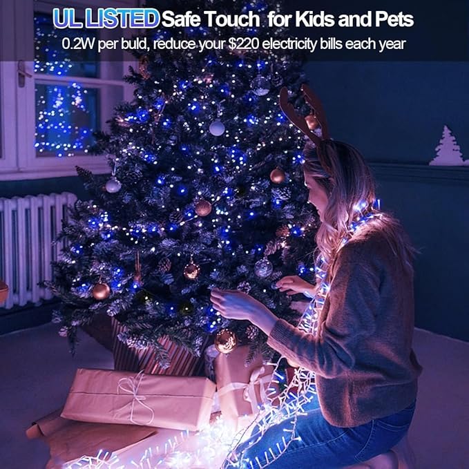 XURISEN 551FT 1400 LED Christmas Lights Outdoor Green Wire String Lights 8 Modes with Timer Memory Waterproof Fairy Light Plug in for Xmas Tree Wedding Yard Party Holiday Decorations(Blue)