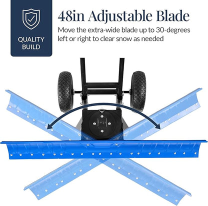 Best Choice Products 48in Heavy-Duty 2-Wheel Snow Pusher Hand Plow for Snow Removal w/Wheels, Adjustable Handle, Blade Angle - Blue