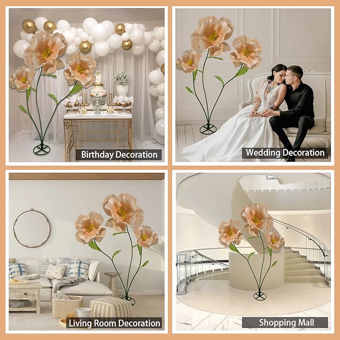 3Pcs Large Giant Artificial Flowers Decoration - Artificial Giant Paper Flowers for Wedding Graduation Bridal Shower Birthday Handcrafted Wall Backdrop Party Supplies (Light Orange)