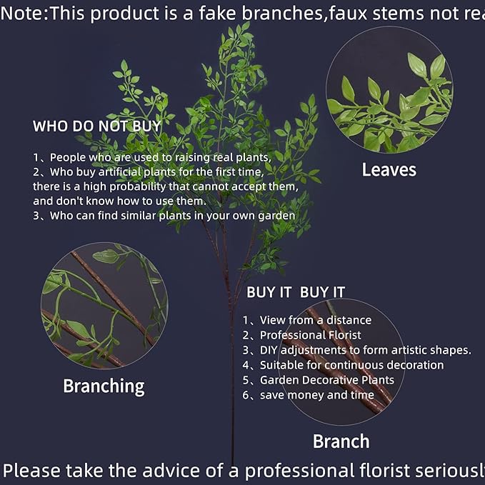 Melorca&Guilla Artificial Plants,2PCS 43.3" Green Nandina Faux Branches for Vase,Artificial Plants for Shop Garden Office Home Décor