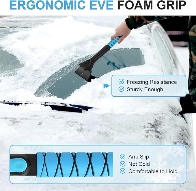 Yougfin Windshield Ice Scraper Car Brush for Snow 43 inch, 3 in 1 Detachable Snow Scraper with Squeegee, 180° Pivoting Brush Head, Foam Grip, Extendable Snow Removal for Auto Truck SUV Van