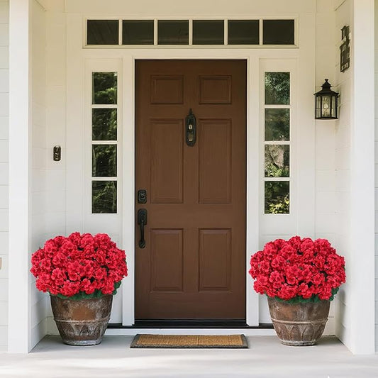 16 Bundles18" Artificial Geranium Flowers for Outdoor Spring Summer Decoration,Fake Silk Geranium Faux Plants UV Resistant for Front Door Planter Outside Home Garden Balcony Yard Porch Decor (Red）