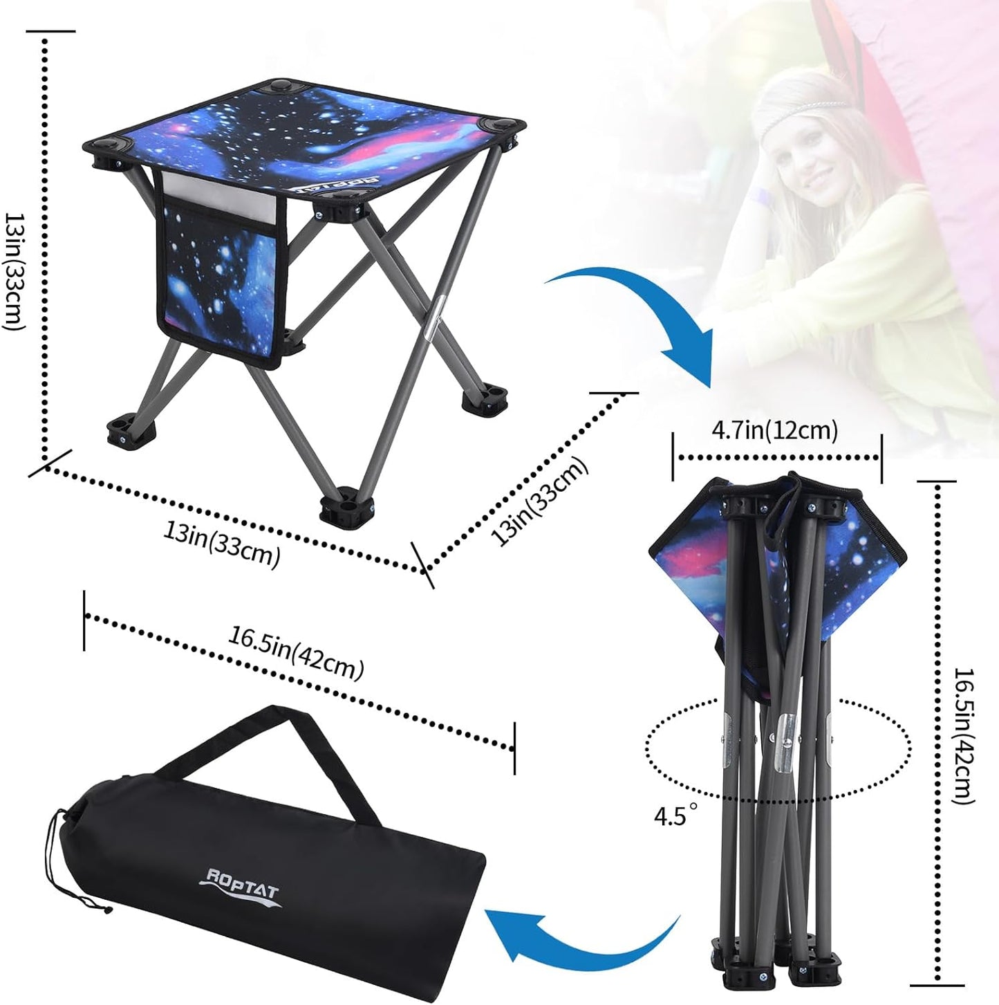 Roptat 2 Pack Camping Stool,Portable Folding Compact Lightweight Stool Seat for Camping Fishing Hiking Gardening Outdoor Walking Backpacking Travelling and Beach with Carry Bag