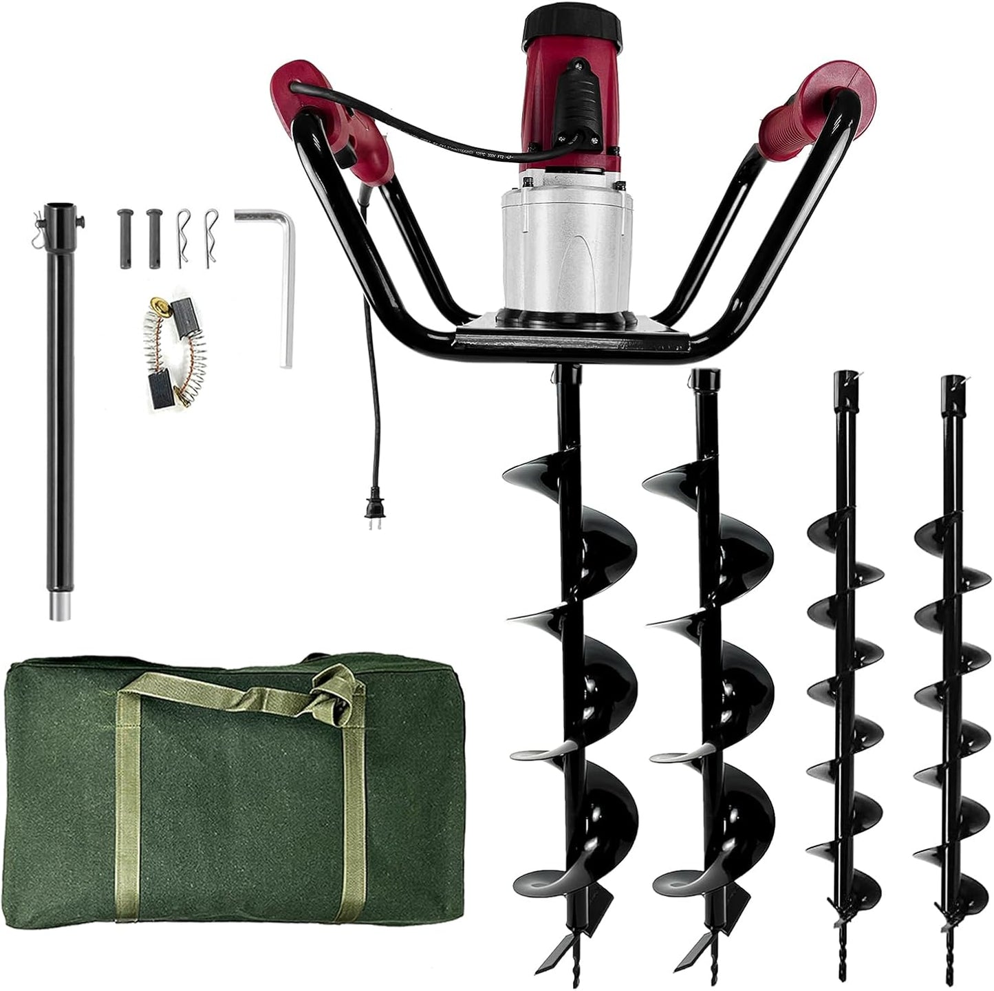 JACKCHEN 1500W Electric Post Hole Digger with Reverse, Double Handle Earth Auger with Storage Bag, 2×6"and 2×4" Auger Bit Earth Auger Drill, Ideal for Installing Fence Post, Drilling, Planting Trees