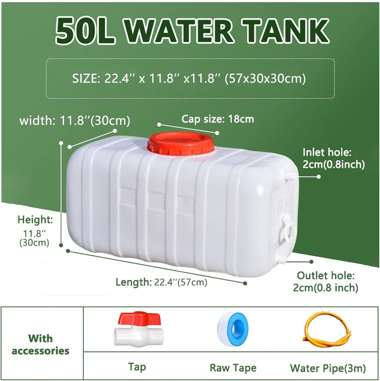 Large Water Storage Tank BPA Free Water Jug Container with Spigot, Portable Food Grade Plastic with Wide Opening for Outdoor Camping Hiking RV Emergency(Size:50L,Color:White)