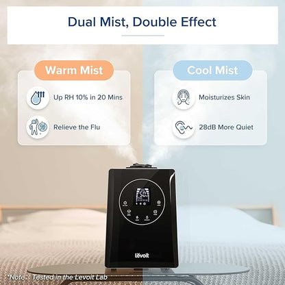 LEVOIT LV600HH 6L Warm and Cool Mist Ultrasonic Humidifier, Rapid Humidification for Bedroom Large Room, Essential Oil Diffuser, Humidity Setting with Built-in Sensor, Auto Mode, Timer, Remote Control