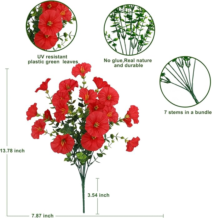 10 Bundles Artificial Flowers for Outdoor,UV Resistant Fake Petunia Flowers,Faux Plants for Outside Hanging Planters,Artificial Plants for Indoor Porch Garden Home Wedding Decor(Yellow,Red)