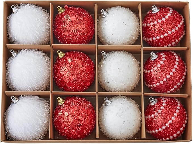 Red Christmas Ball Ornaments, Christmas Ball Decorations Shatterproof Plastic Hanging Pearl Balls for Holiday Party(70mm/2.76", 12ct)