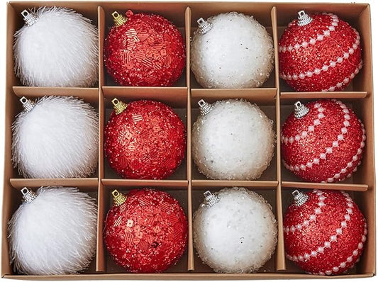 Red Christmas Ball Ornaments, Christmas Ball Decorations Shatterproof Plastic Hanging Pearl Balls for Holiday Party(70mm/2.76", 12ct)