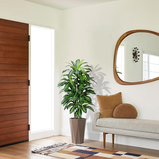 Artificial Dracaena Plant Indoor 5FT Fake Tree with Mocha Diamond Planter Faux Yucca Tall Fake Floor Plant Potted Artificial Trees for Home Office Living Room Decor Indoor