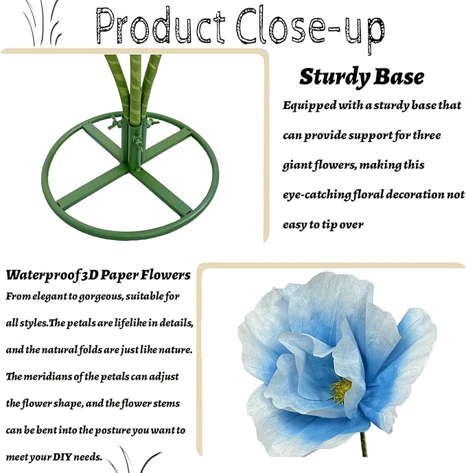 3Pcs Large Giant Artificial Flowers Decoration - Artificial Giant Paper Flowers for Wedding Graduation Bridal Shower Birthday Handcrafted Wall Backdrop Party Supplies (Blue)