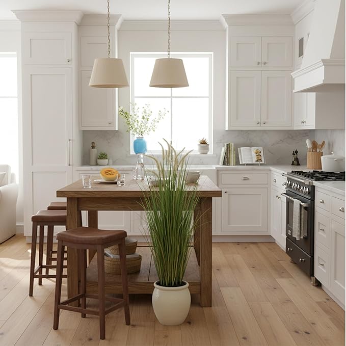 KOL Artificial 4ft Horsetail Reed Grass, 47.2in Artificial Indoor Outdoor Fake Grass Plant, Home Office Wedding Decorative Artificial Plants & Flowers in Pot Faux Plant Greenery, Housewarming Gift