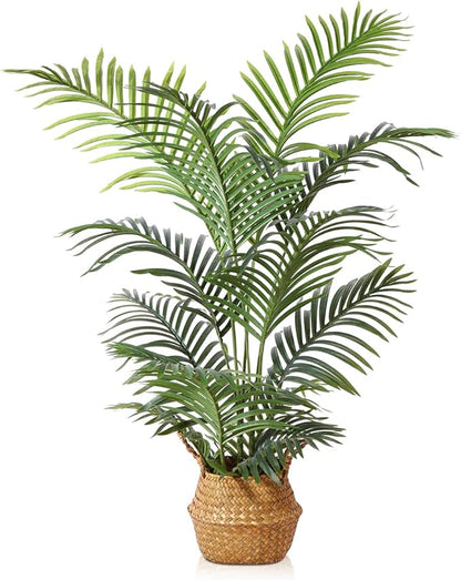 LOMANTO Fake Majesty Palm Plant 4Ft Artificial Plants for Home Decor Indoor Faux Palm Trees in Pot Fake Tropical Plants for Housewarming Gift 1Pack