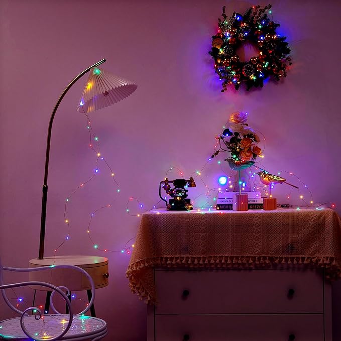 4 Pack 16.4ft Battery Operated String Lights with Timer, Multi Color with Synchronized Twinkle Mode, Fairy Lights Battery Powered, 50 LED, Idea for Christmas Bedroom Party Wedding