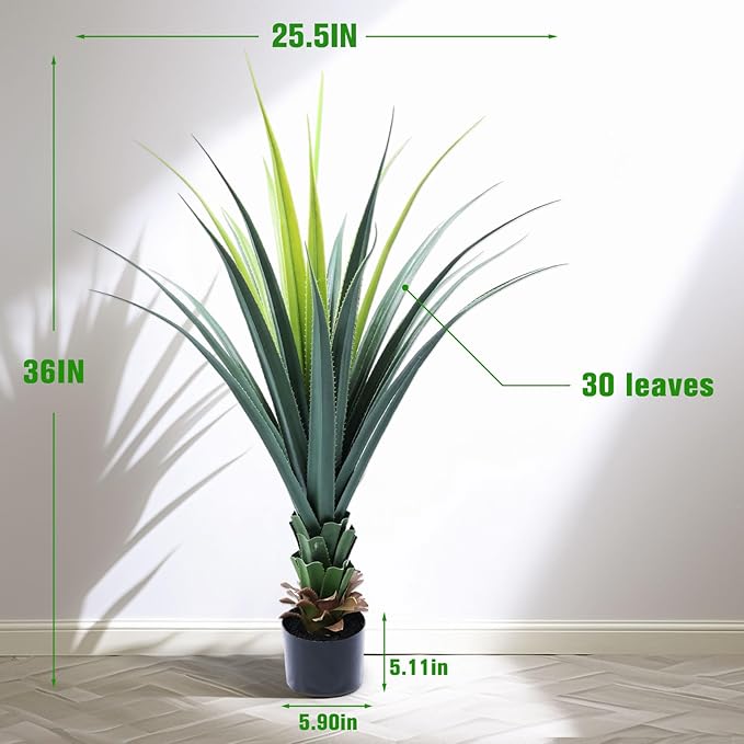 ANTING 3FT Artificial Agave Snake Plant with Pot, Lifelike Fake Plant for Indoor, 36IN, Ideal for Home Office Garden Hotel Decor & Gift (1Pack)