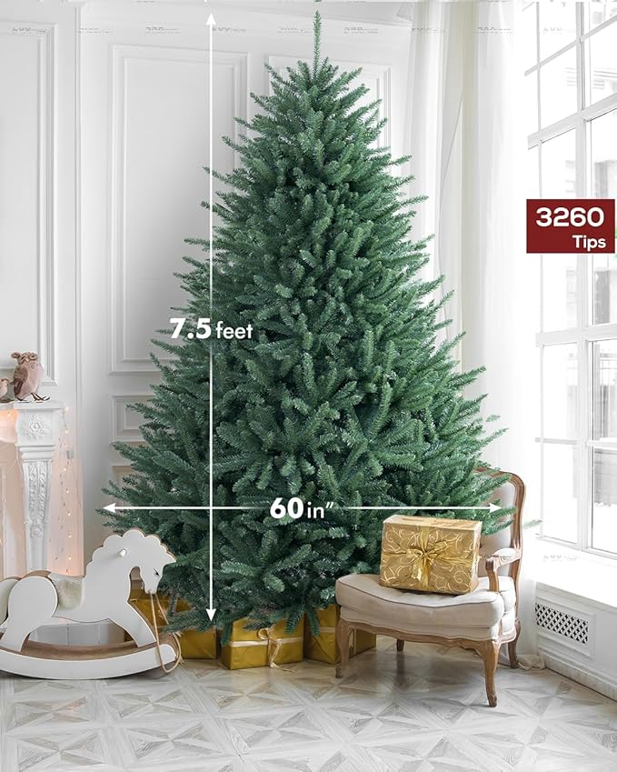 Pre-lit Christmas Tree 7.5FT Premium Spruce Artificial Remote Control with 1000 Dual Color LED Lights, Full Hinged Fir Xmas Tree Multicolor and White Lights 7.5 Feet Outdoor